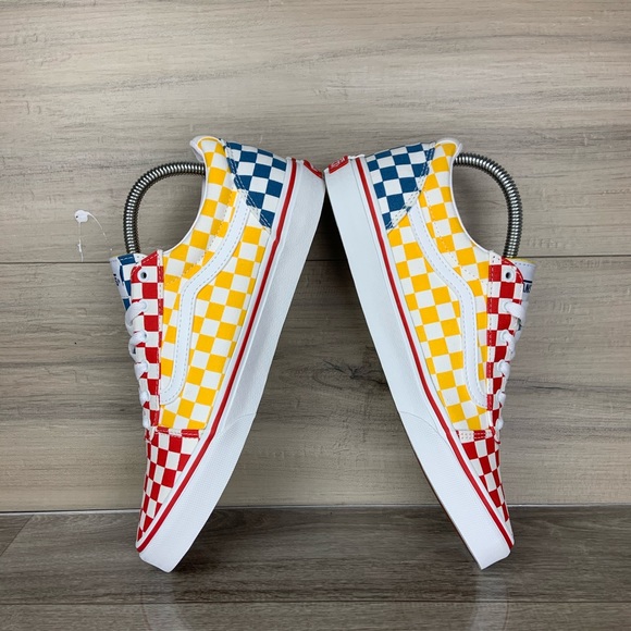 red yellow blue checkered vans